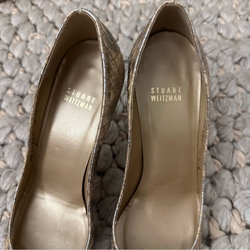 Stuart Weitzman Python Snakeskin Silver Cream Hee… - image 9